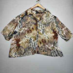 Maggie Barnes Blouse Women 2X‎ Snakeskin Button Front Animal Print Polyester